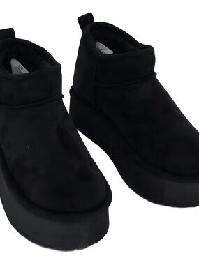 Madden Girl Brave Cozy Mini Platform Slipper Bootie Black 8M